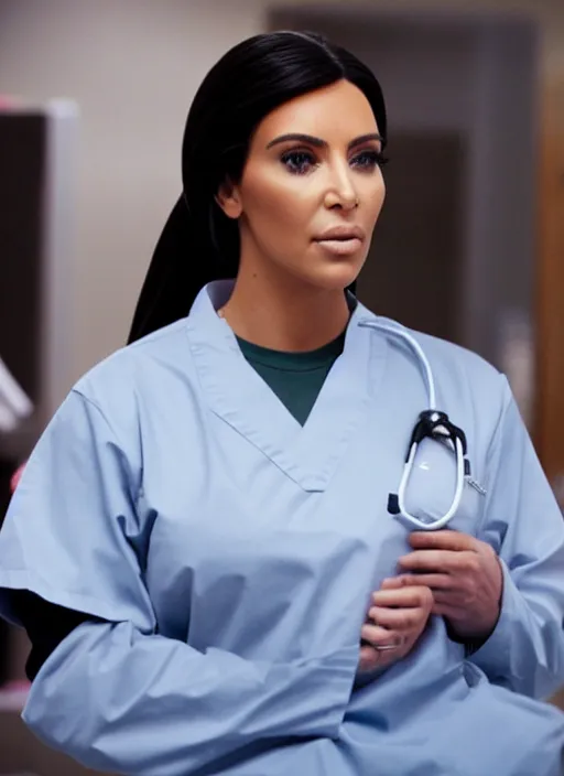 Prompt: film still of kim kardashian as J.D in scrubs,