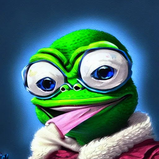 Image similar to super rich happy pepe, luxury, blue crystals, greg rutkowski