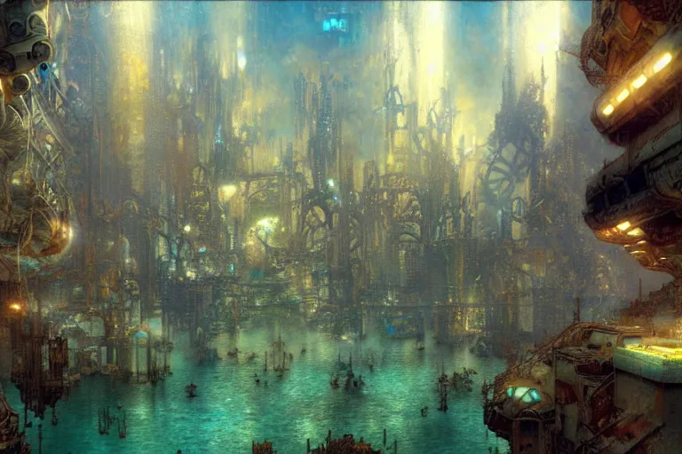 Image similar to underwater city, painting by gaston bussiere, craig mullins, j. c. leyendecker, tom of finland