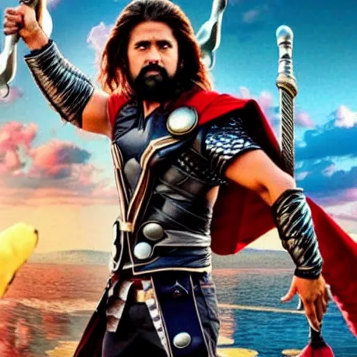 Image similar to film still of rocking star yash as thor in thor ragnarok