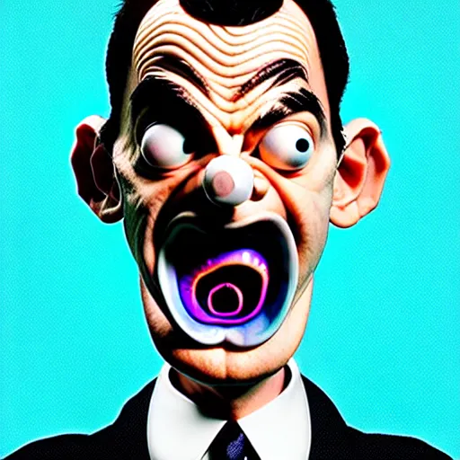 Prompt: mr. bean mad scientist psychopath making extremely silly faces, conjuring up mysterious colorful potions, glows, 3 point lighting, portrait by gaston bussierre and charles vess and james jean and erik jones and rhads, epic, funny, beautiful fine face features, intricate high details, sharp, ultradetailed