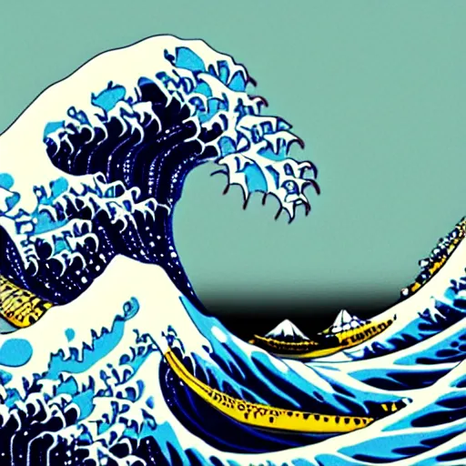 Prompt: digital art of the great wave off kanagawa in a fairy forest