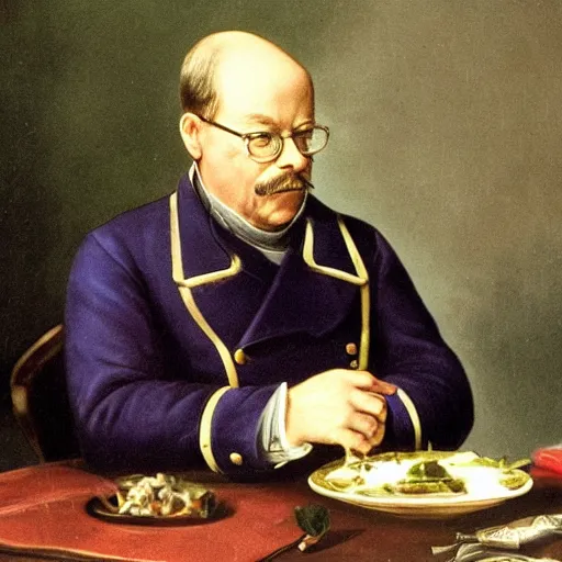 Prompt: Otto von Bismarck eating pickled Herring