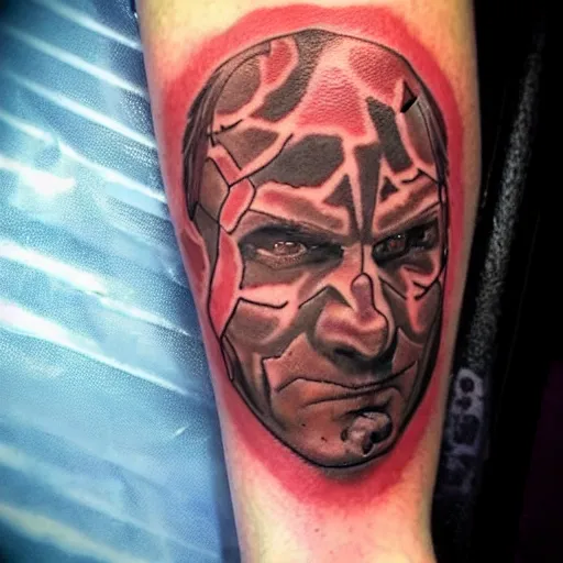 Image similar to a tattoo of ethan van sciver's face