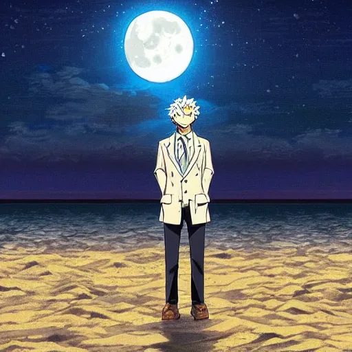 Image similar to Legoshi from Beastars standing at a moonlit beach, modern anime style