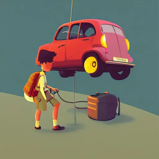 Prompt: hiker unloading the car before camping, a storybook illustration by goro fujita and atey ghailan