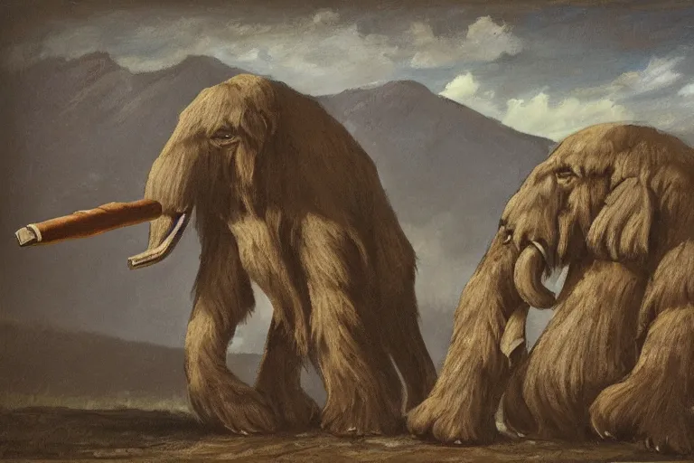 Prompt: mammoth with a cigar