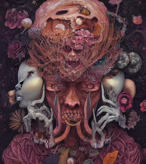 Prompt: portrait, nightmare anomalies, lily flower by dariusz zawadzki, kenneth blom, mental alchemy, james jean, pablo amaringo, naudline pierre, contemporary art, hyper detailed