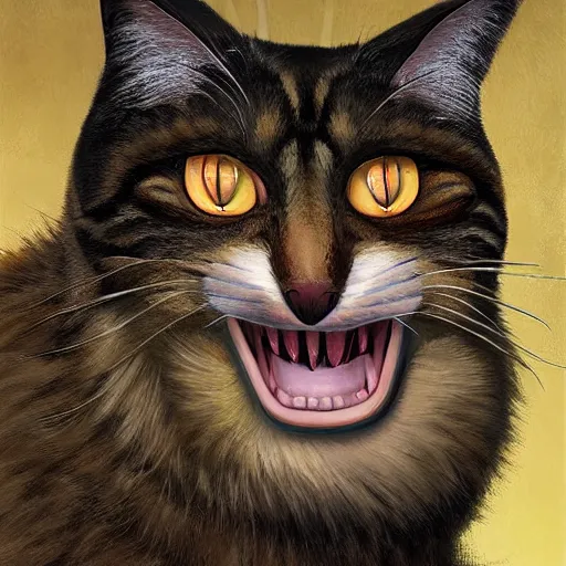 Image similar to ginger vampire cat in the museum, cuddly fur, highly detailed, sharp focus, digital painting, artwork by Victor Adame Minguez + Yuumei + Tom Lovell + Sandro Botticelli