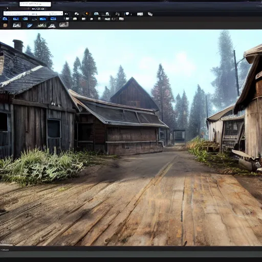 Image similar to photo village horror unreal engine highly detailed