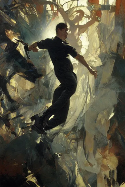 Image similar to nathan fielder, motion lines, action lines, painting by'phil hale '!!! gaston bussiere, craig mullins, greg rutkowski, alphonse mucha,