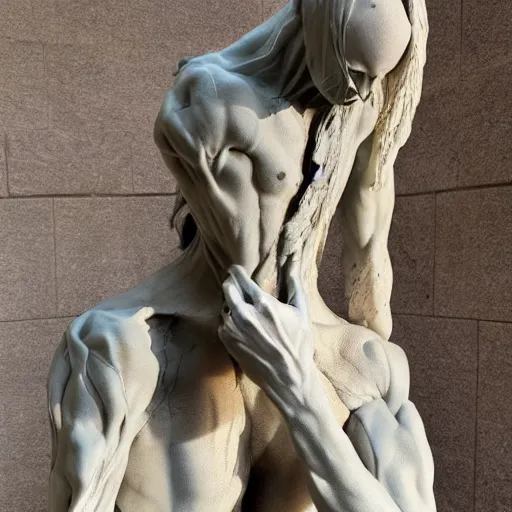 Prompt: dust wrapped creature full of scars and cracks statue sculpted by bernini