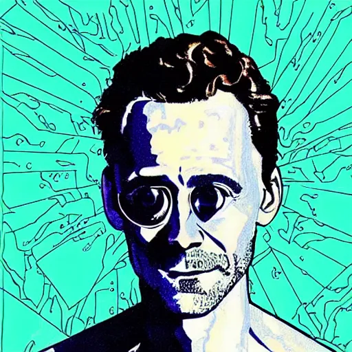 Image similar to “ tom hiddleston retro minimalist portrait by jean giraud, moebius starwatcher, comic, 8 k ”