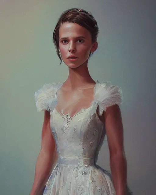 Image similar to a painting of alicia vikander or millie bobby brown in a wedding dress, highly detailed, artstation, concept art, by john jude palencar