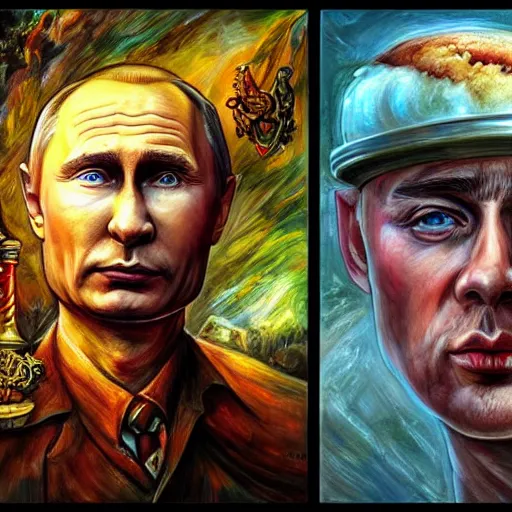 Image similar to portrait of ( ( ( vladimir putin ) ) ) inapocalyptic russia with icecream, hyperrealistic, digital concept art, sharp focus, 3 5 mm film, caricature illustration, art by magic realism, art by josephine wall, art by huang guangjian, art by viktoria gavrilenko, art by amanda sage, trending on artstation