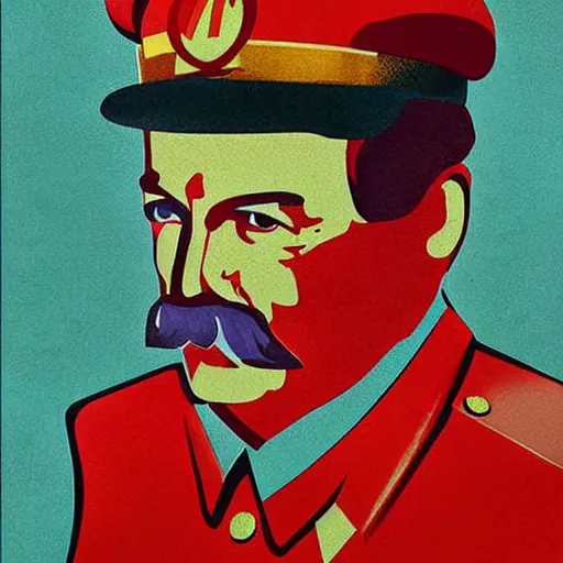 Image similar to poster, stalin at mcdonald's art in color, art in 4 k