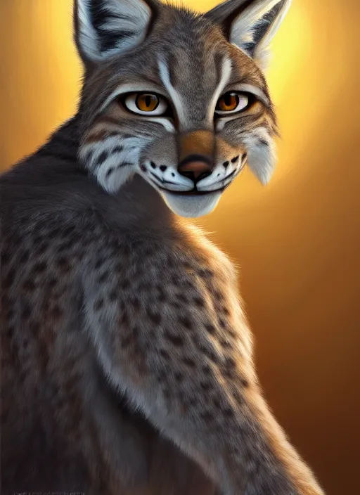 Image similar to oil painting of anthromorphic female lynx, in style of zootopia, female fursona, furry, furaffinity, 4 k, deviantart, furry art, fursona art, wearing black business suit, business suit, lynx fursona, female, very expressive detailed feminine face,