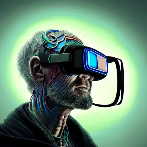 Image similar to Colour Photography of 1000 years old man with highly detailed 1000 years old face wearing higly detailed cyberpunk VR Headset designed by Josan Gonzalez Many details. Man raging screaming . In style of Josan Gonzalez and Mike Winkelmann andgreg rutkowski and alphonse muchaand Caspar David Friedrich and Stephen Hickman and James Gurney and Hiromasa Ogura. Rendered in Blender