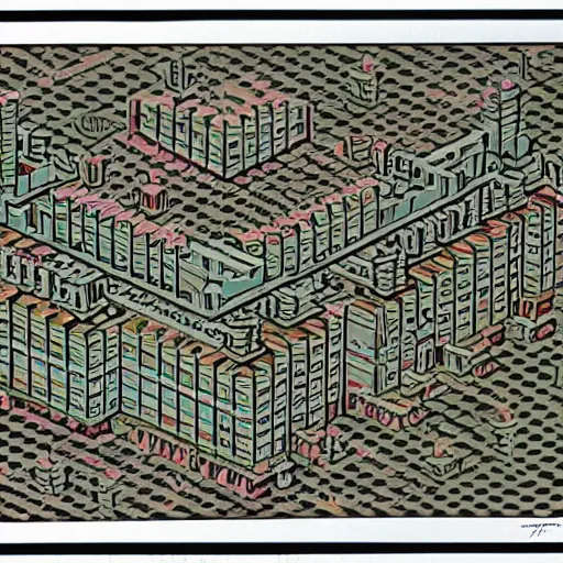 Image similar to a three color screen print of an isometric view of an anthropological conceptual object, ( ( ( ( brutalism ) ) ) ), anthropomorphic, fujifilm,