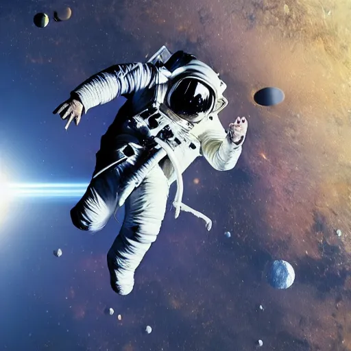 Image similar to real photo of an Among Us astronaut floating through space, realistic, hyper detailed, unreal, 8k