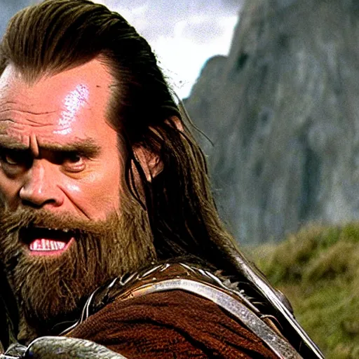 Image similar to jim carrey playing gimli in lord of the rings