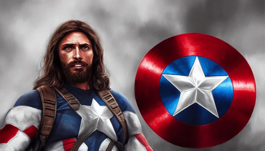 Prompt: Jesus Christ is Captain America, hyperdetailed, artstation, cgsociety, 8k