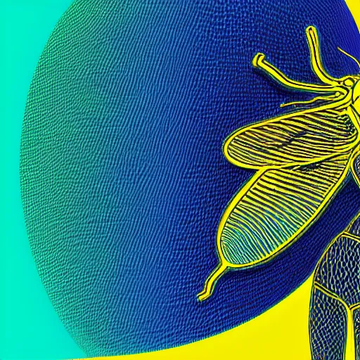 Prompt: human man that resembles a wasp morh in surreal sketch style, blue and yellow gradient, noise, ultrafine detail, hd 8k, logo illustration