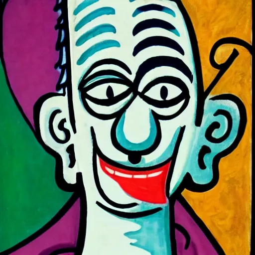 Prompt: handsome squidward in picasso style, portrait, big smile