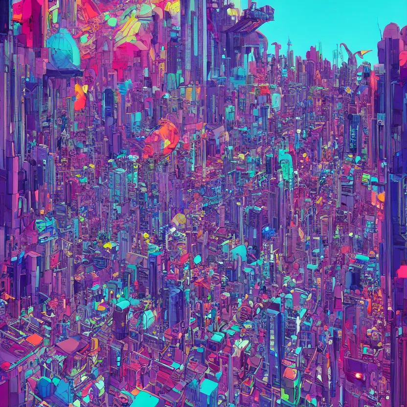 Image similar to a very detailed art of a city beeple and james jean, hiroyuki takahashi color scheme, digital art, 4 k, trending on artstation