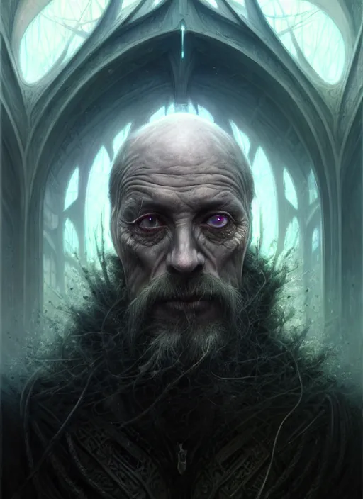 Image similar to portrait shot of a dark evil wizard in a scenic dystopian environment, intricate, elegant, highly detailed, centered, digital painting, artstation, concept art, smooth, sharp focus, illustration, artgerm, tomasz alen kopera, peter mohrbacher, donato giancola, joseph christian leyendecker, wlop, boris vallejo