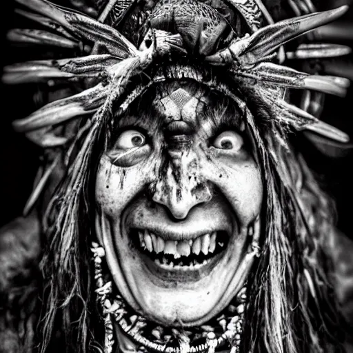 Image similar to a photo of tribal shaman horror faces of sacrament of the death