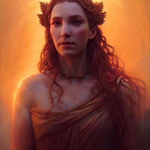 Image similar to majestic gracious deity hekate portrait, ancient greece, elysium, atmospheric lighting, painted, intricate, volumetric lighting, beautiful, rich deep colours masterpiece, golden hour, sharp focus, ultra detailed, by leesha hannigan, ross tran, thierry doizon, kai carpenter, ignacio fernandez rios