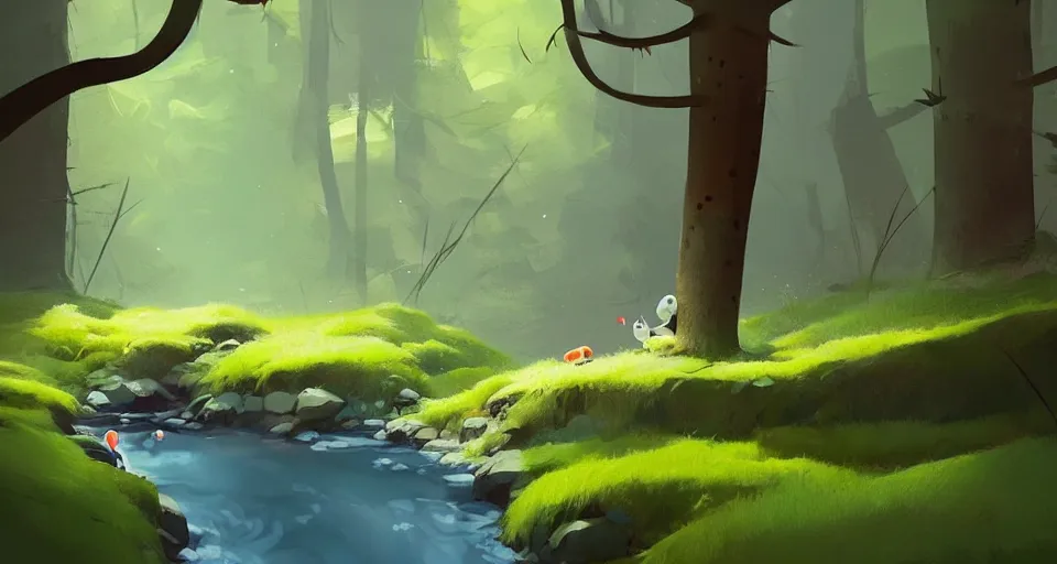 Prompt: a stream deep in the forest, art by Goro Fujita, ilustration, concept art, sharp focus, ArtStation and deviantart