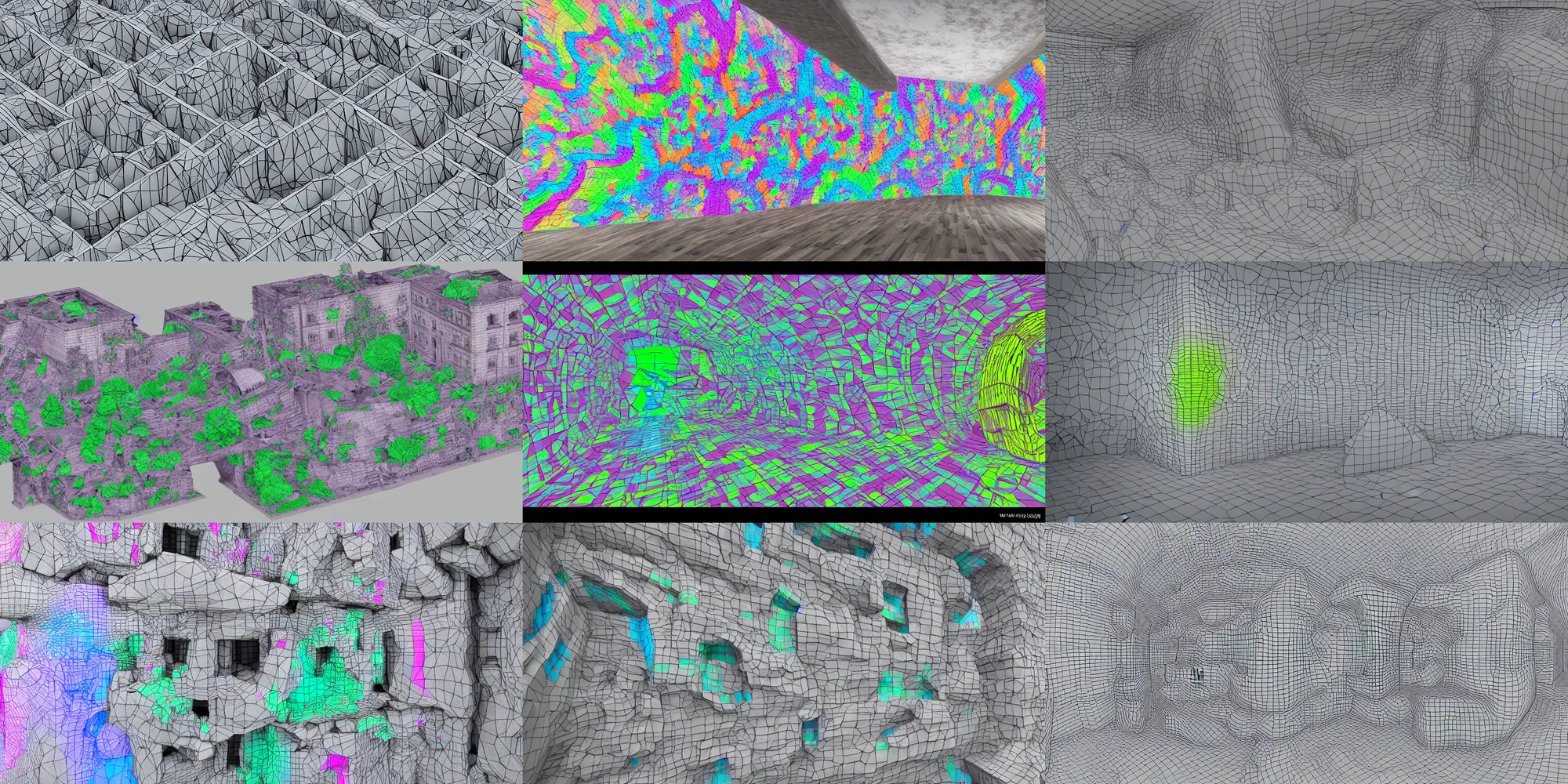 Prompt: colorfull photogrammetry lidar 3 d scan wall model on white background escher style