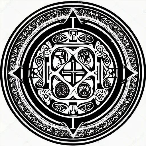 Image similar to graphic vector design of ancient christian trinity catholic seal, black and white, san benito, old testament medallion, circular, ornate, intricate,