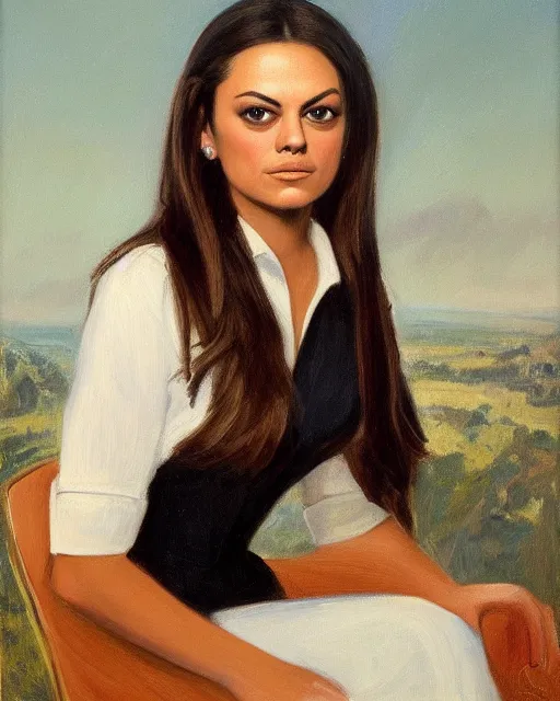 Prompt: portrait of united states president teen mila kunis, 1 9 5 4, oil on canvas by william sidney mount, american exceptionalism