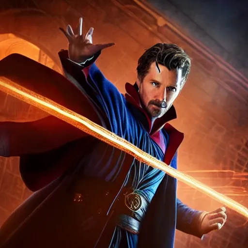 Image similar to A still of John Constantine as Doctor Strange in Avengers Endgame, award winning photo, unreal engine, highly detailed features