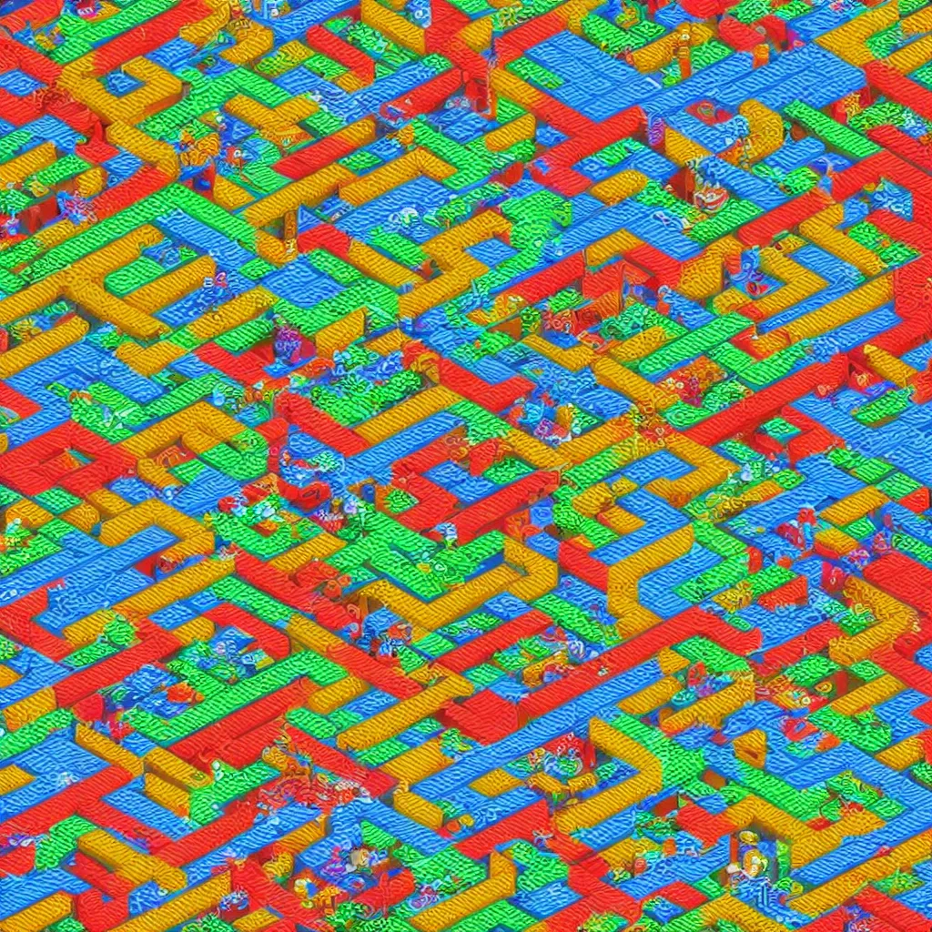 Image similar to wimmelbilder maze made of space invaders, arcade, 8 - bit, isometric, very sharp