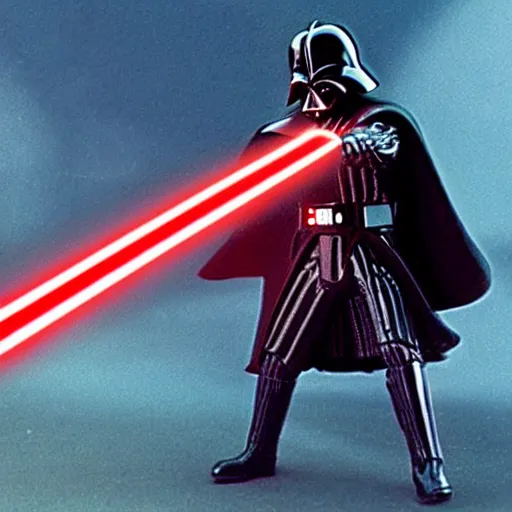 Image similar to Darth Vader with a red lightsabre, destroying his own ship