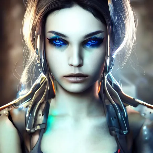 Image similar to ultrarealistic cyberpunk nymph close up