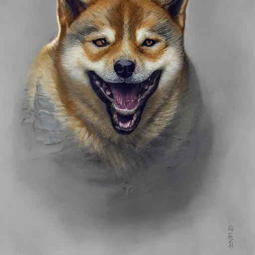 Prompt: realistic anthropomorphic shiba inu, in avalon armor set, science fiction, glowing aura, by donato giancola and greg rutkowski and wayne barlow and zdzisław beksinski, realistic face, visible face, digital art, artstation, symmetry