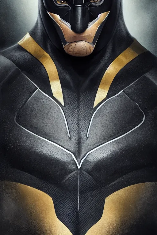 Image similar to characters portrait of BlackPanter from mcu mixed with Batman by Alyssa Monks, full-shot, merged character, Full body shot, cinematic opening shot, 4k, highly detailed, cinematic lighting