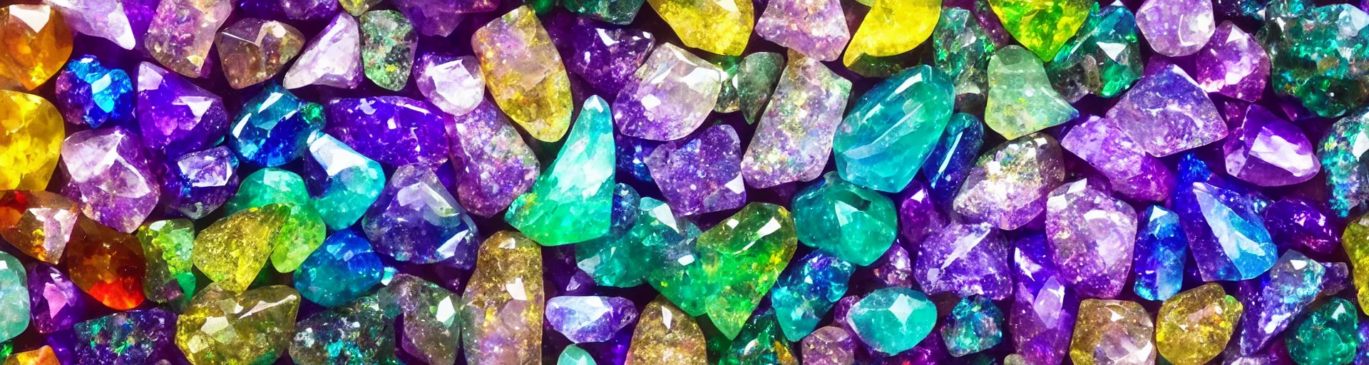 Prompt: lsd gemstone prism iridescent particle multicolor gold liquid geo emerald amethyst pearl quartz saphir grenat fluorite