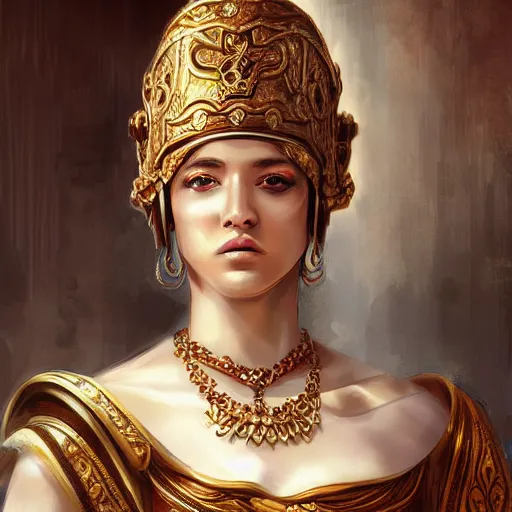 Image similar to Greek empress art drawn in art style of WLOP full HD 4K highest quality realistic beautiful gorgeous natural WLOP artist painting