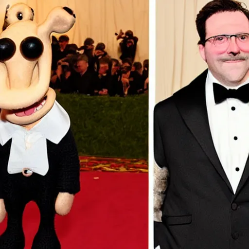 Image similar to photo of wallace and gromit at the met gala