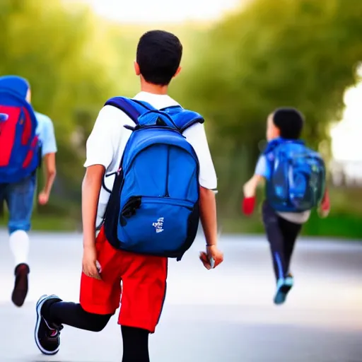 Image similar to teenager running to school with backpack but it's the olympichs and he is very fast