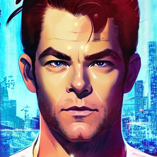 Image similar to chris pine portrait as a manga character, realistic shaded perfect face, fine details. anime. realistic shaded lighting poster by ilya kuvshinov katsuhiro otomo ghost - in - the - shell, magali villeneuve, artgerm, jeremy lipkin and michael garmash and rob rey