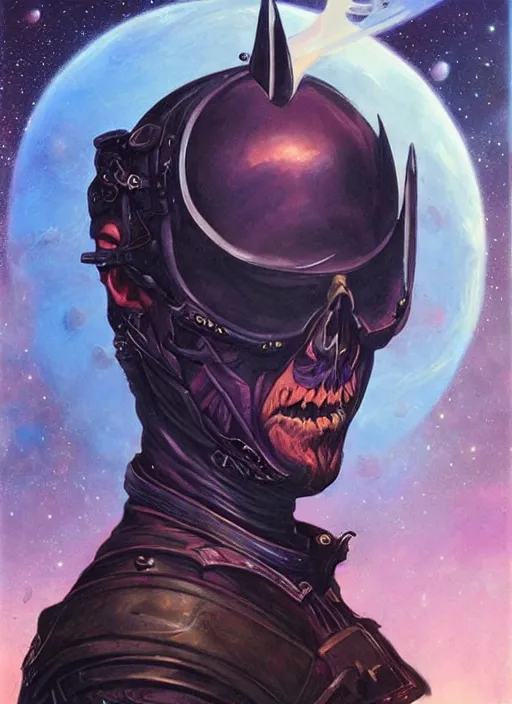 Image similar to portrait of space pirate, night sky background, coherent! by brom, deep color, strong line, high contrast