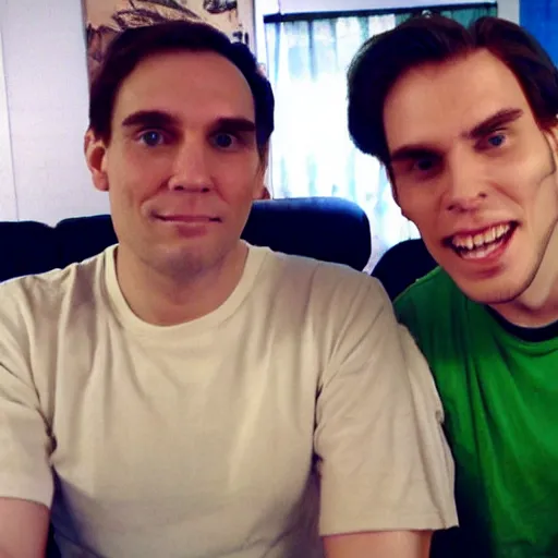 Prompt: jerma and vinny vinesauce hanging out together