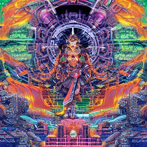 Prompt: cybertronic hindu temple, symmetrical, by yoichi hatakenaka, masamune shirow, josan gonzales and dan mumford, ayami kojima, takato yamamoto, barclay shaw, karol bak, yukito kishiro